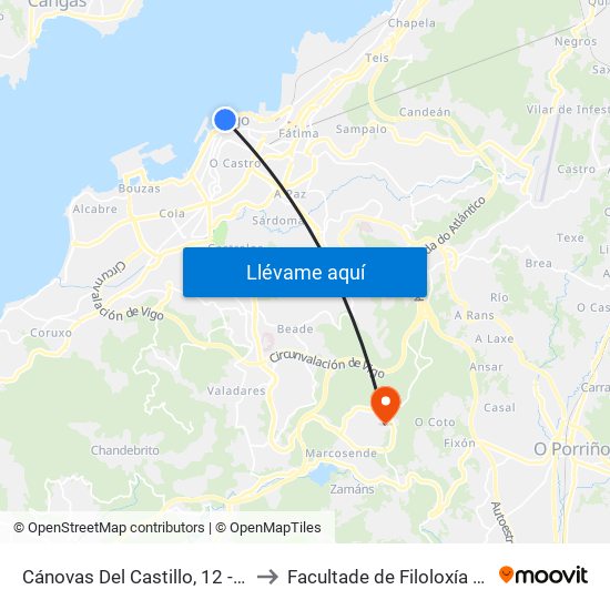 Cánovas Del Castillo, 12 - A Laxe (Vigo) to Facultade de Filoloxía E Traducción map