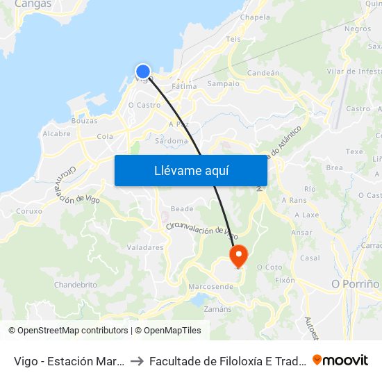 Vigo - Estación Marítima to Facultade de Filoloxía E Traducción map