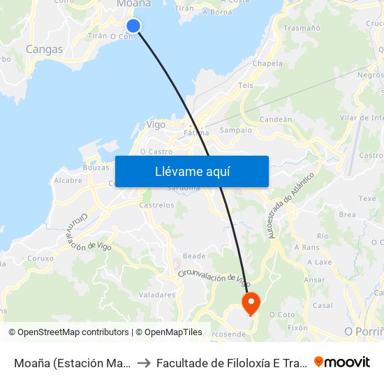 Moaña (Estación Marítima) to Facultade de Filoloxía E Traducción map