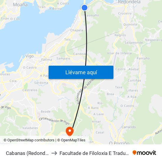 Cabanas (Redondela) to Facultade de Filoloxía E Traducción map