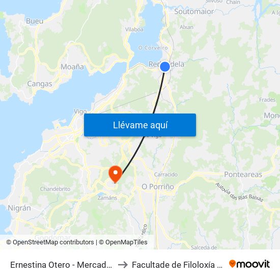 Ernestina Otero - Mercado (Redondela) to Facultade de Filoloxía E Traducción map