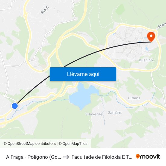 A Fraga - Polígono (Gondomar) to Facultade de Filoloxía E Traducción map