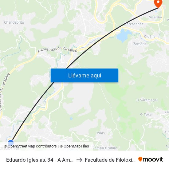 Eduardo Iglesias, 34 - A Ameixeira (Gondomar) to Facultade de Filoloxía E Traducción map