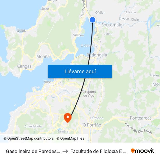 Gasolineira de Paredes (Vilaboa) to Facultade de Filoloxía E Traducción map