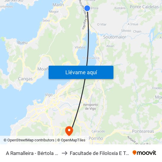 A Ramalleira - Bértola (Vilaboa) to Facultade de Filoloxía E Traducción map