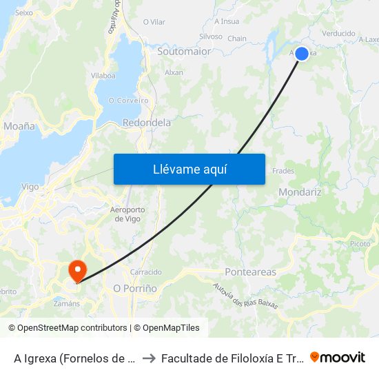 A Igrexa (Fornelos de Montes) to Facultade de Filoloxía E Traducción map