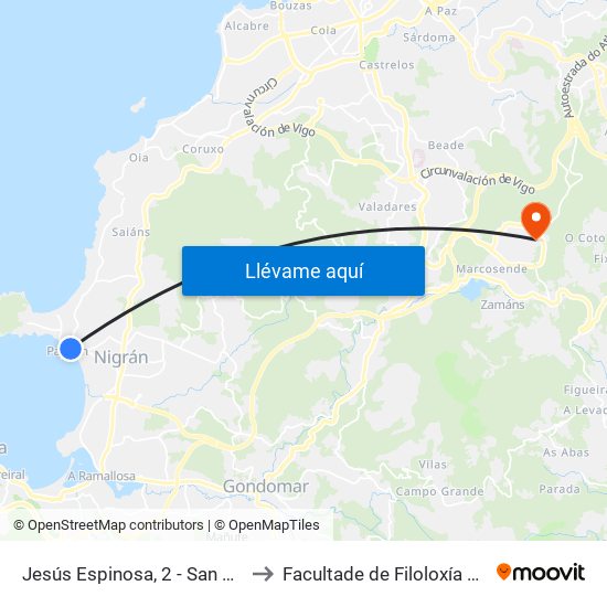 Jesús Espinosa, 2 - San Xoán (Nigrán) to Facultade de Filoloxía E Traducción map