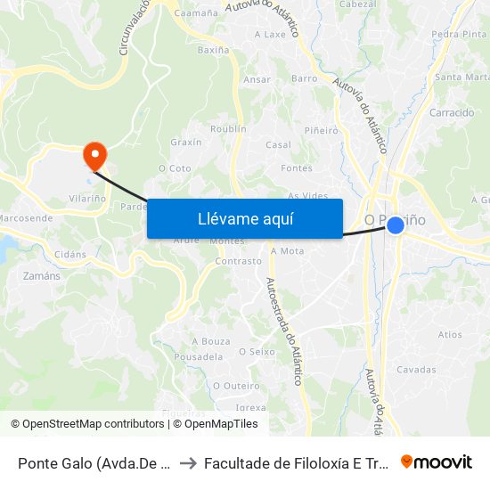 Avenida de Galicia (O Porriño) to Facultade de Filoloxía E Traducción map