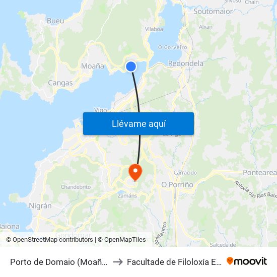 Porto de Domaio (Moaña) - O Laxido to Facultade de Filoloxía E Traducción map