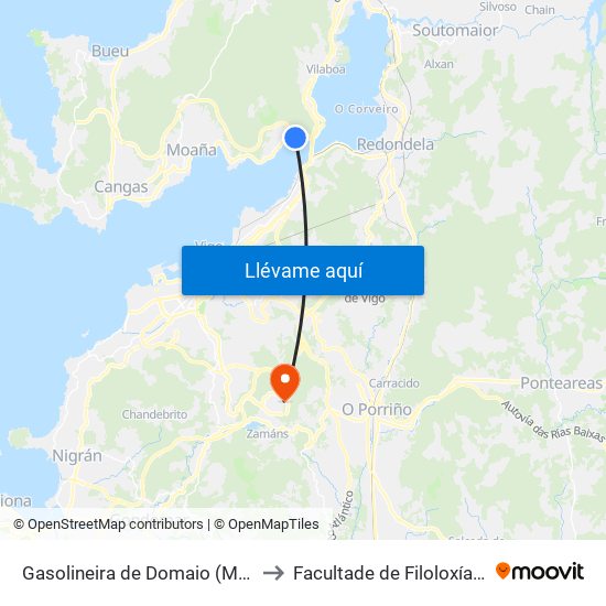 Gasolineira de Domaio (Moaña) - O Mouro to Facultade de Filoloxía E Traducción map