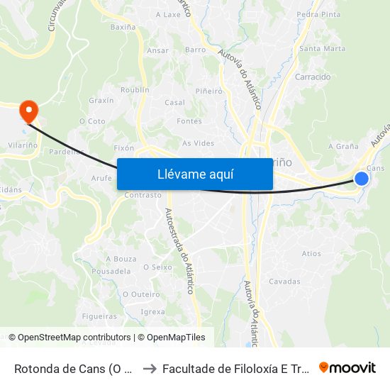 Rotonda de Cans (O Porriño) to Facultade de Filoloxía E Traducción map