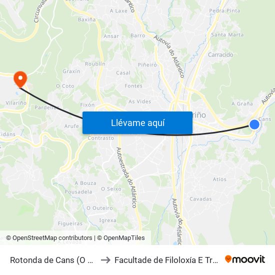 Rotonda de Cans (O Porriño) to Facultade de Filoloxía E Traducción map