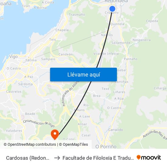 Cardosas (Redondela) to Facultade de Filoloxía E Traducción map