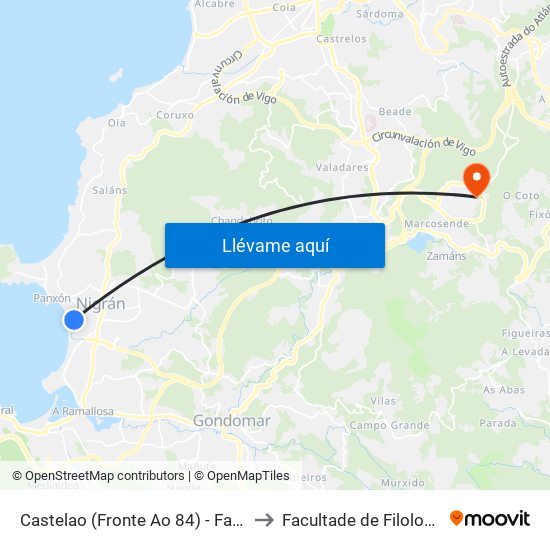 Castelao (Fronte Ao 84) - Faro de Panxón (Nigrán) to Facultade de Filoloxía E Traducción map