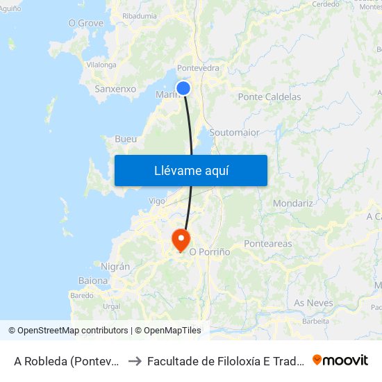 A Robleda (Pontevedra) to Facultade de Filoloxía E Traducción map