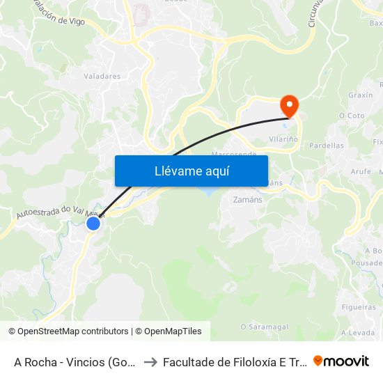 A Rocha - Vincios (Gondomar) to Facultade de Filoloxía E Traducción map