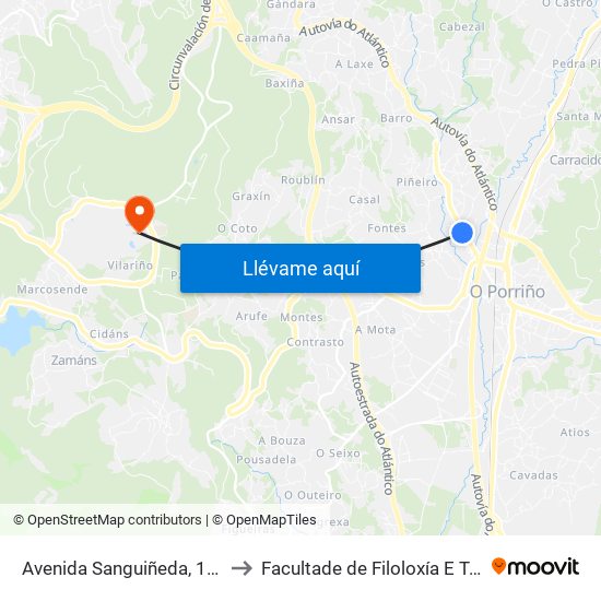 Avenida Sanguiñeda, 108 (Mos) to Facultade de Filoloxía E Traducción map