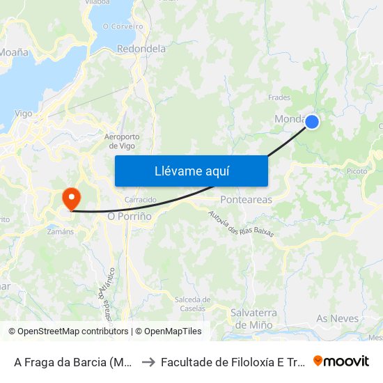 A Fraga da Barcia (Mondariz) to Facultade de Filoloxía E Traducción map