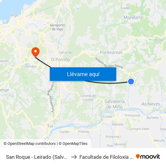 San Roque - Leirado (Salvaterra do Miño) to Facultade de Filoloxía E Traducción map