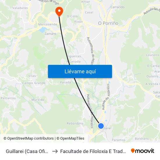 Guillarei (Casa Oficios) to Facultade de Filoloxía E Traducción map