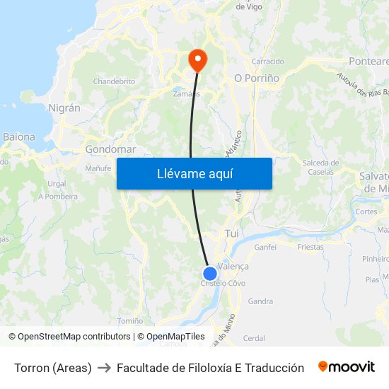 Torron (Areas) to Facultade de Filoloxía E Traducción map