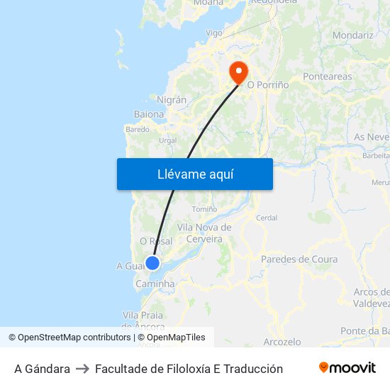 A Gándara - Salcidos (A Guarda) to Facultade de Filoloxía E Traducción map