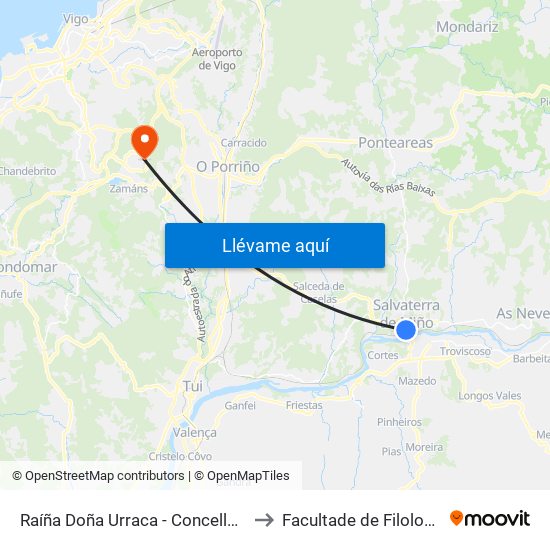 Raíña Doña Urraca - Concello (Salvaterra do Miño) to Facultade de Filoloxía E Traducción map