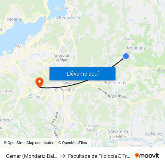 Cemar (Mondariz-Balneario) to Facultade de Filoloxía E Traducción map