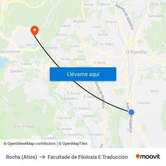 A Casilla - Subestación Eléctrica (O Porriño) to Facultade de Filoloxía E Traducción map