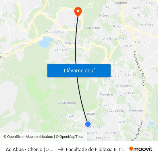 As Abas - Chenlo (O Porriño) to Facultade de Filoloxía E Traducción map