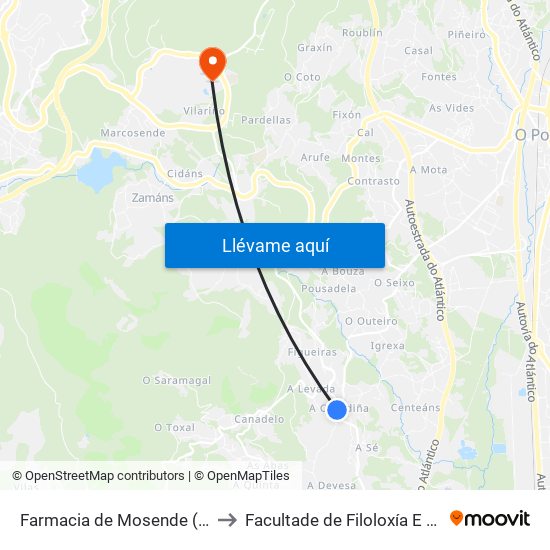 Farmacia de Mosende (O Porriño) to Facultade de Filoloxía E Traducción map