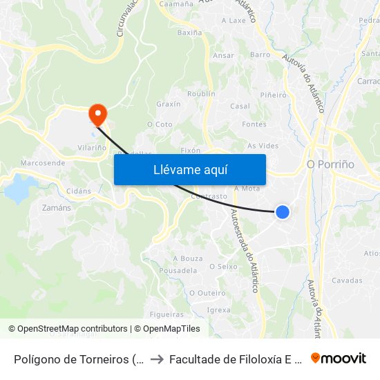 Polígono de Torneiros (O Porriño) to Facultade de Filoloxía E Traducción map