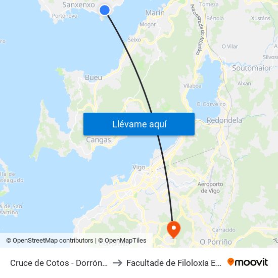 Cruce de Cotos - Dorrón (Sanxenxo) to Facultade de Filoloxía E Traducción map