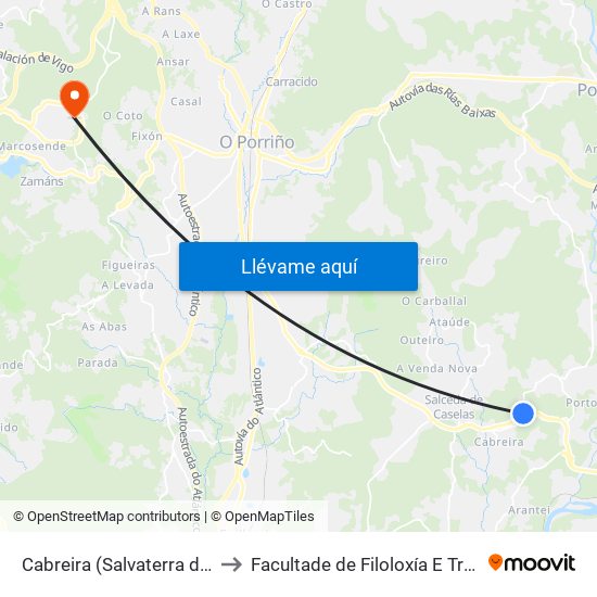 Cabreira (Salvaterra do Miño) to Facultade de Filoloxía E Traducción map