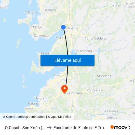 O Casal - San Xoán (Poio) to Facultade de Filoloxía E Traducción map