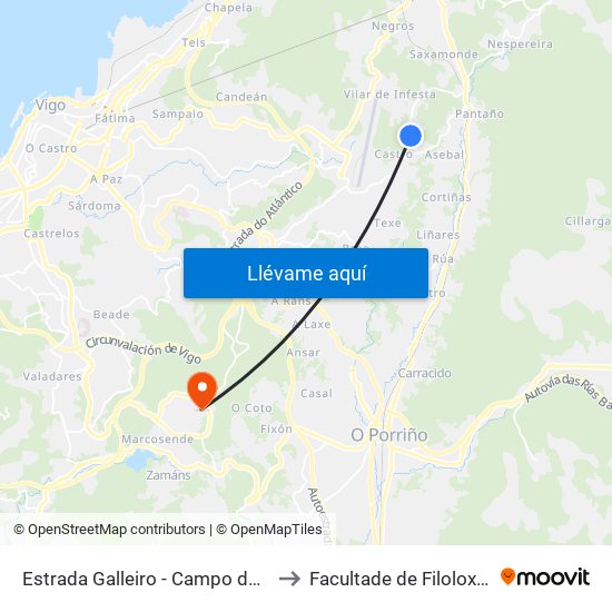 Estrada Galleiro - Campo de Fútbol (Redondela) to Facultade de Filoloxía E Traducción map