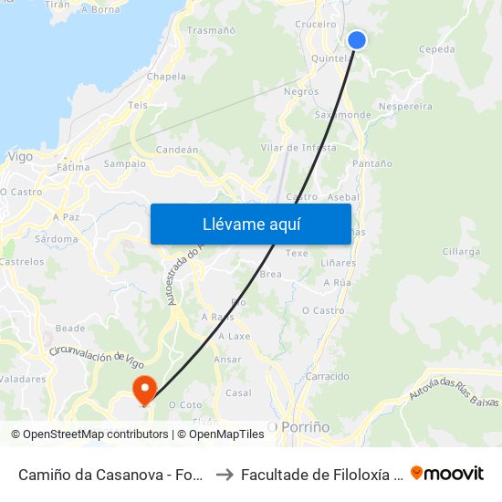 Camiño da Casanova - Fonte (Redondela) to Facultade de Filoloxía E Traducción map