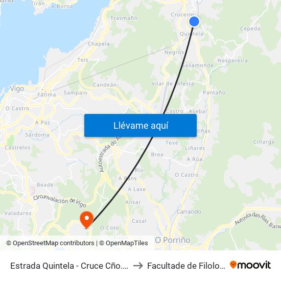Estrada Quintela - Cruce Cño.Ponteareas (Redondela) to Facultade de Filoloxía E Traducción map