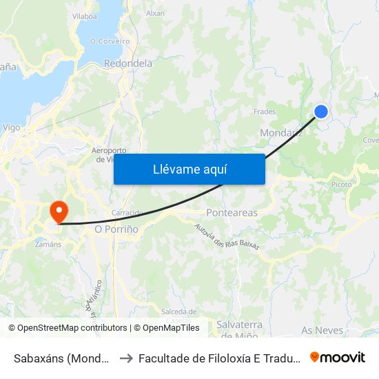 Sabaxáns (Mondariz) to Facultade de Filoloxía E Traducción map