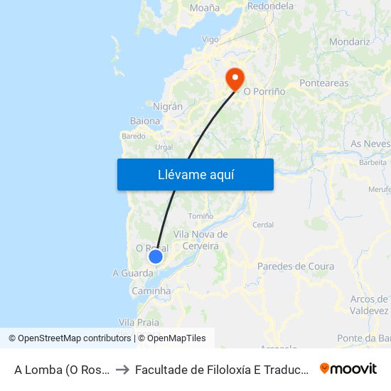 A Lomba (O Rosal) to Facultade de Filoloxía E Traducción map