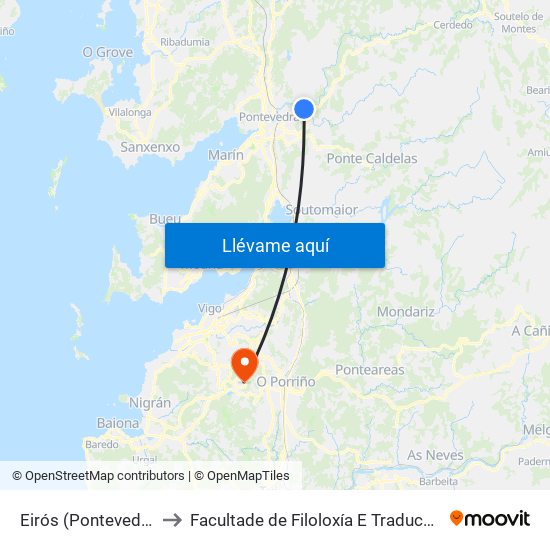 Eirós (Pontevedra) to Facultade de Filoloxía E Traducción map