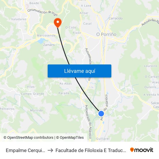 Empalme Cerquido to Facultade de Filoloxía E Traducción map