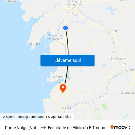 Ponte Valga (Valga) to Facultade de Filoloxía E Traducción map