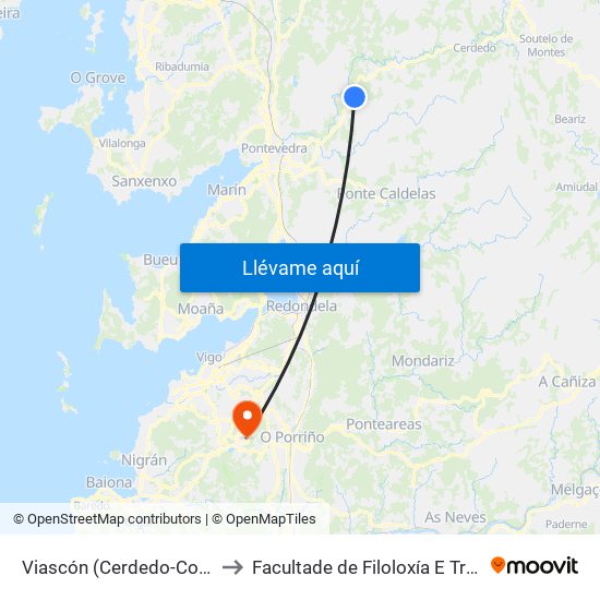 Viascón (Cerdedo-Cotobade) to Facultade de Filoloxía E Traducción map