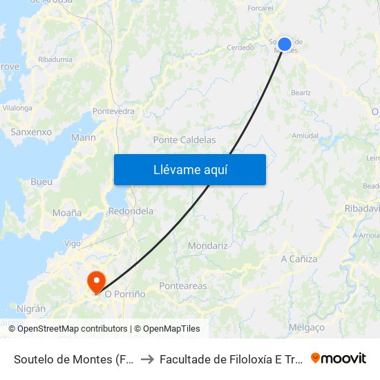 Soutelo de Montes (Forcarei) to Facultade de Filoloxía E Traducción map