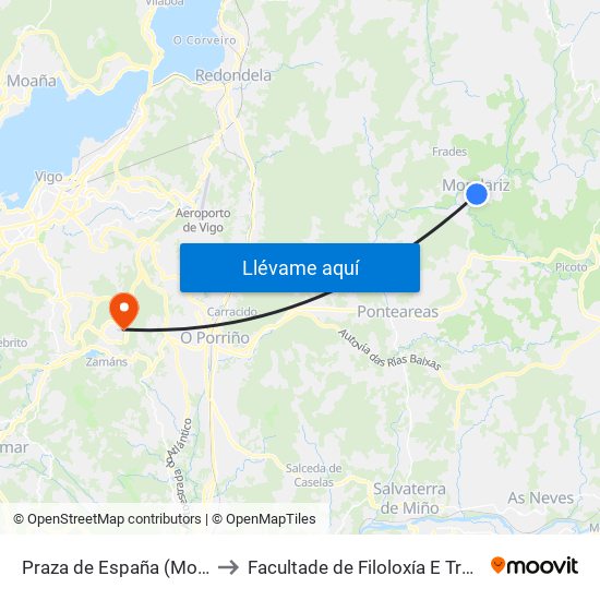 Praza de España (Mondariz) to Facultade de Filoloxía E Traducción map