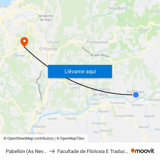 Pabellón (As Neves) to Facultade de Filoloxía E Traducción map