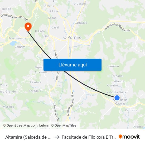 Altamira (Salceda de Caselas) to Facultade de Filoloxía E Traducción map
