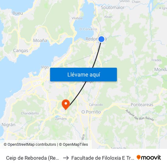 Ceip de Reboreda (Redondela) to Facultade de Filoloxía E Traducción map