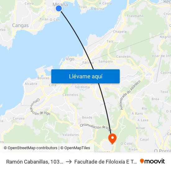 Ramón Cabanillas, 103 (Moaña) to Facultade de Filoloxía E Traducción map